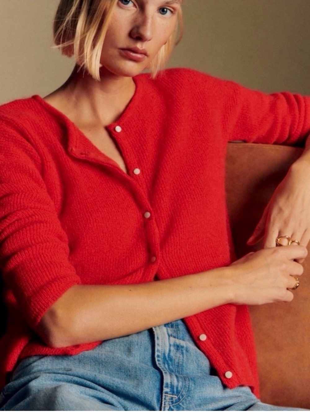 Sézane Gaspard Cardigan Red Size XXS Mohair Alpaca France Winter